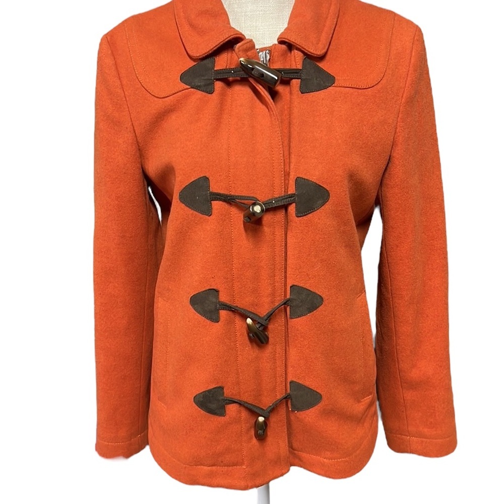 Gap Long Sleeve Full Zip Orange Jacket Toggle Pea Coat Wool Blend Womens M - Picture 2 of 12